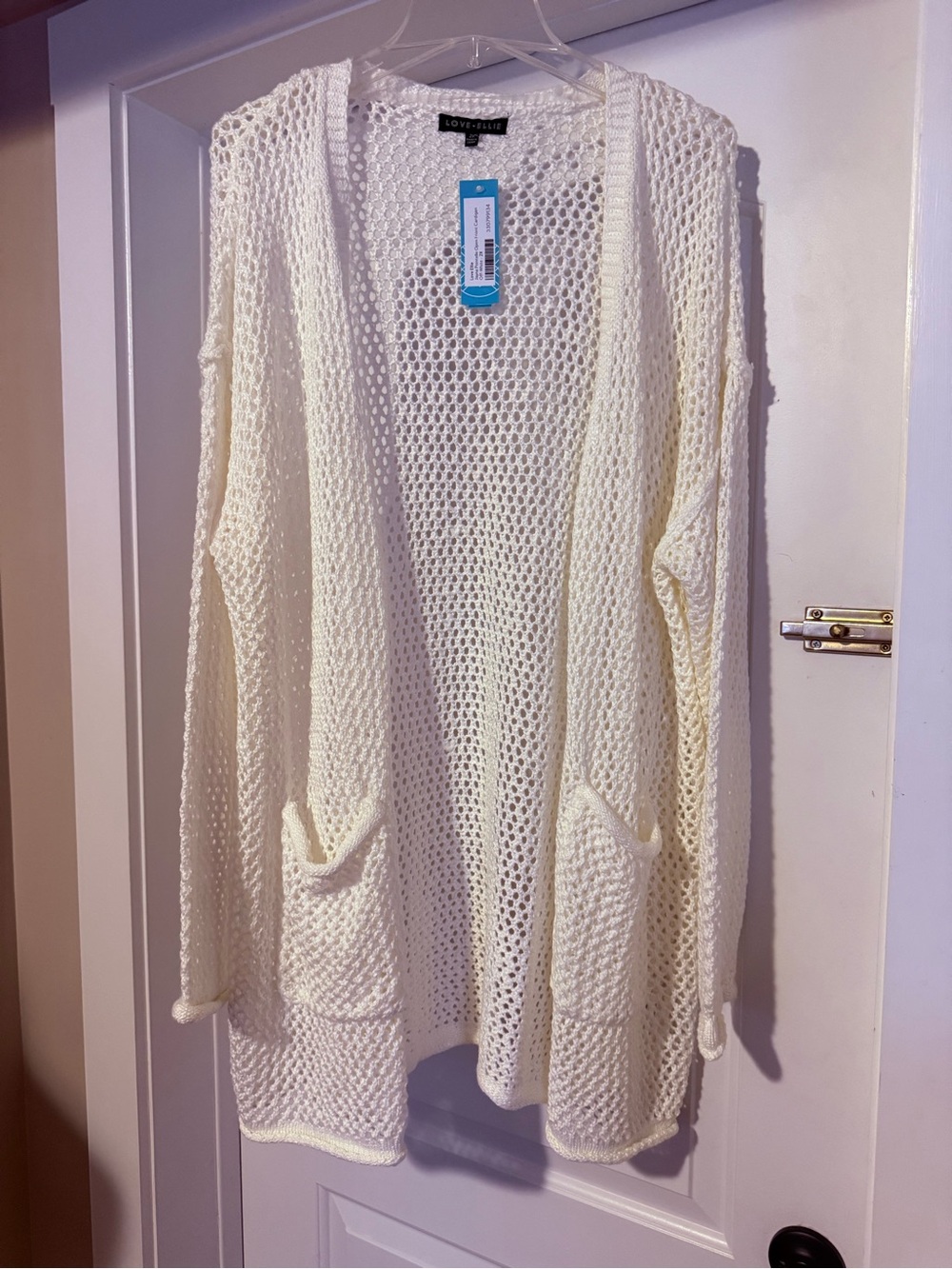 Open‑Knit Pocket Cardigan Sweater